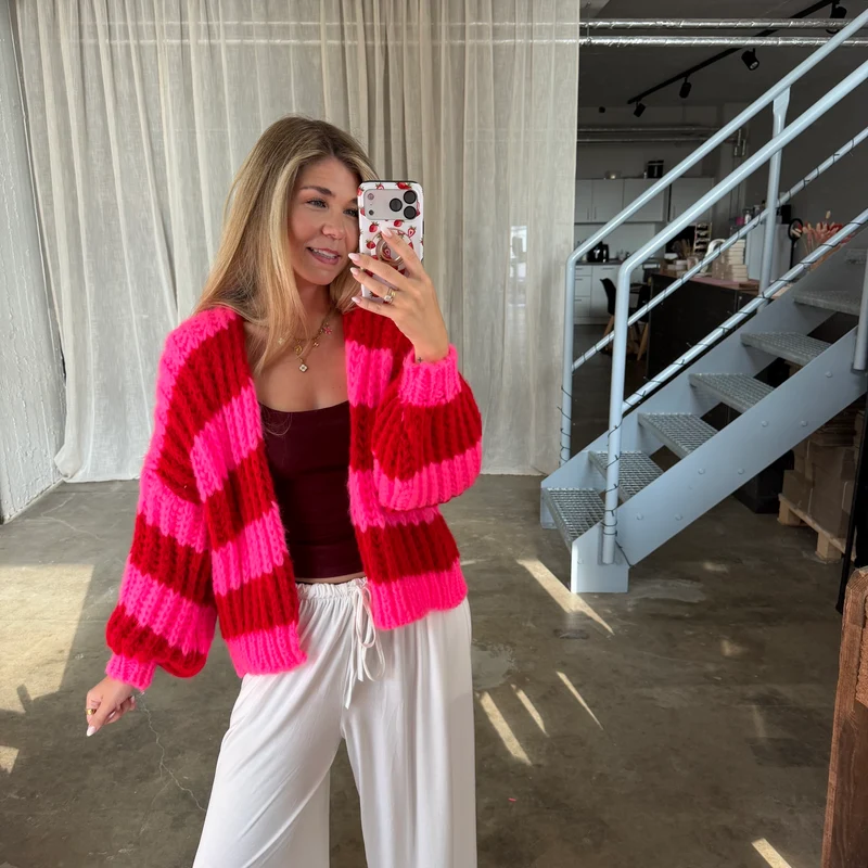 Strickjacke Lima - Neon Pink x Rot