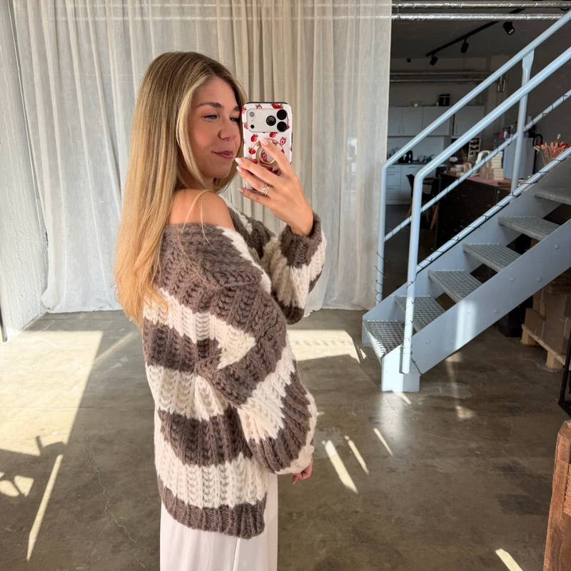 Strickjacke Lima - Taupe x Creme