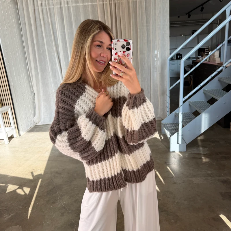 Strickjacke Lima - Taupe x Creme