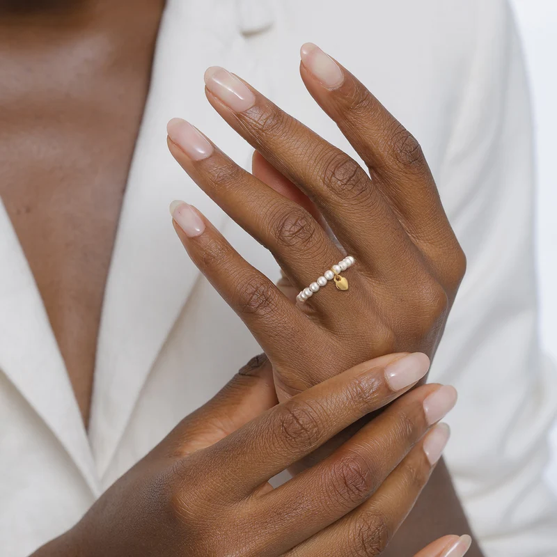 Ring Herz Anhänger | Mit Perlen von Swarovski® (Weiß)