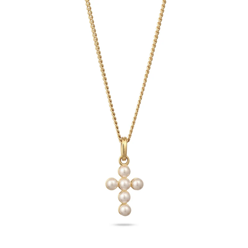 Halskette Kreuz | Mit Perlen von Swarovski® (Weiß)