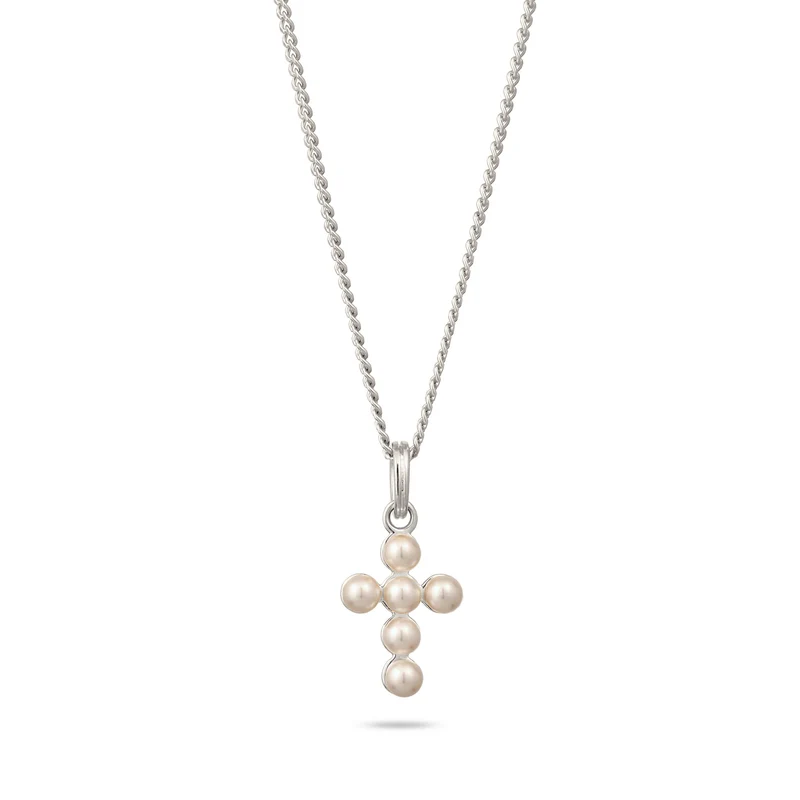 Halskette Kreuz | Mit Perlen von Swarovski® (Weiß)