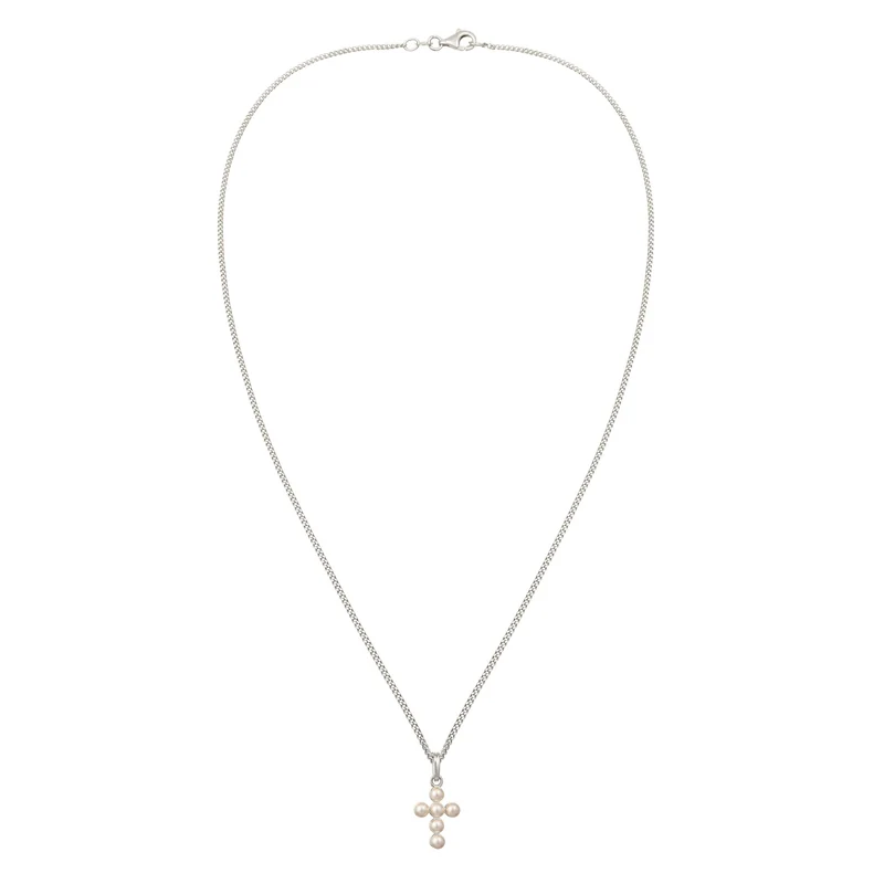 Halskette Kreuz | Mit Perlen von Swarovski® (Weiß)