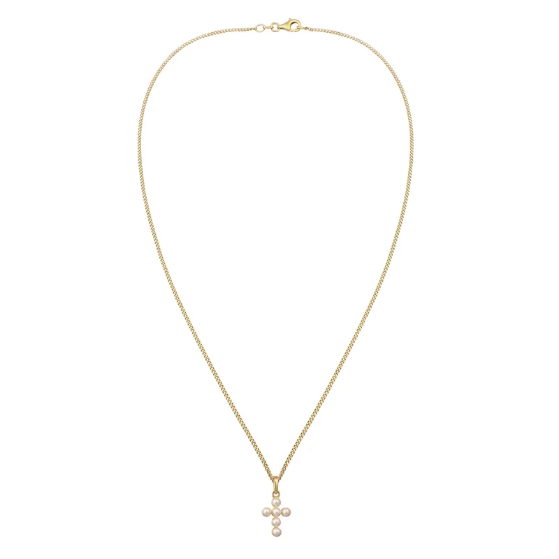 Halskette Kreuz | Mit Perlen von Swarovski® (Weiß)