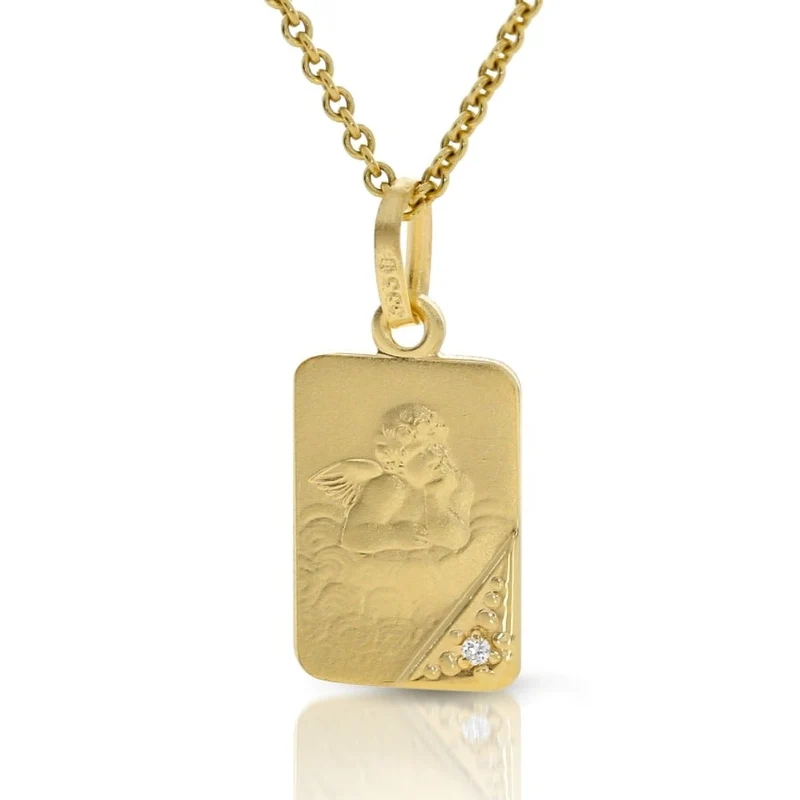Kette mit Engel Anhänger 333er Gold Schutzengel Taufkette Diamant