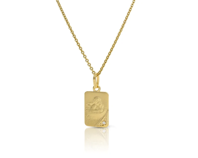 Kette mit Engel Anhänger 333er Gold Schutzengel Taufkette Diamant