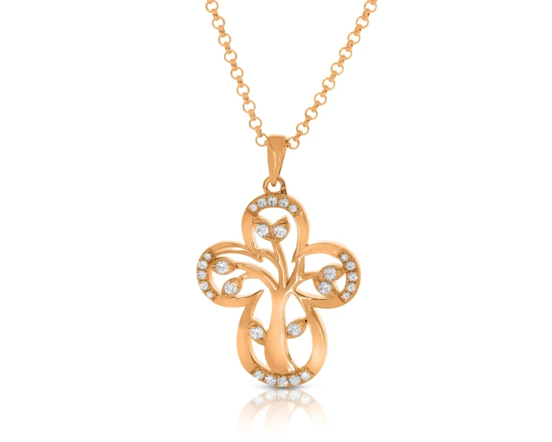 Kreuz Schmuckset Lebensbaum roségold Halskette Kommunion Konfirmation Geschenk