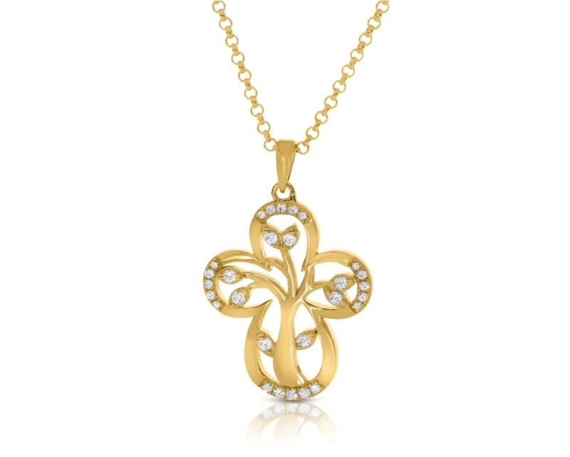 Kreuzkette Damen Gold Lebensbaum Schmuck Kreuz
