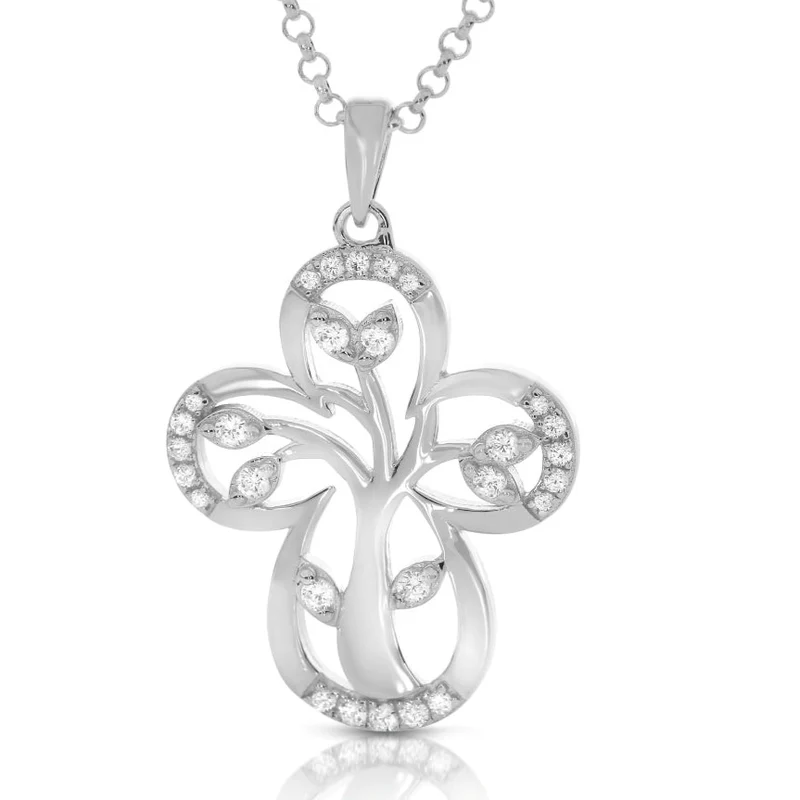 Elegante Kreuz Kette mit Lebensbaum & Zirkonia 925 Silber Halskette