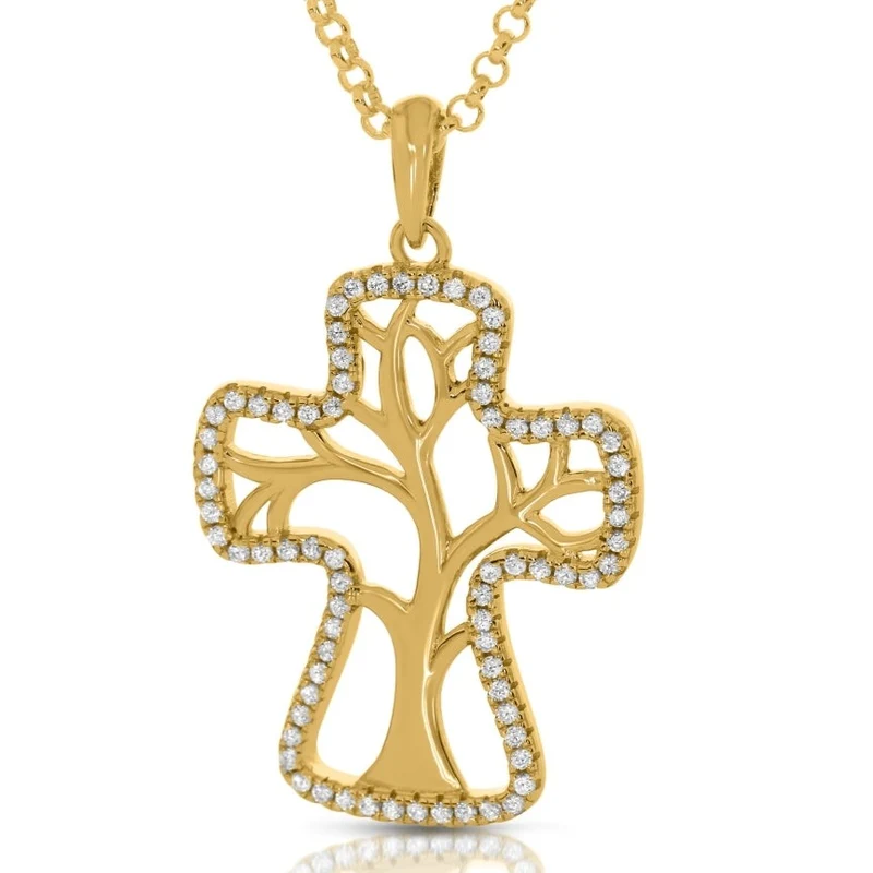Halskette Kreuz Anhänger Gold Lebensbaum Kette Damen Schmuck online