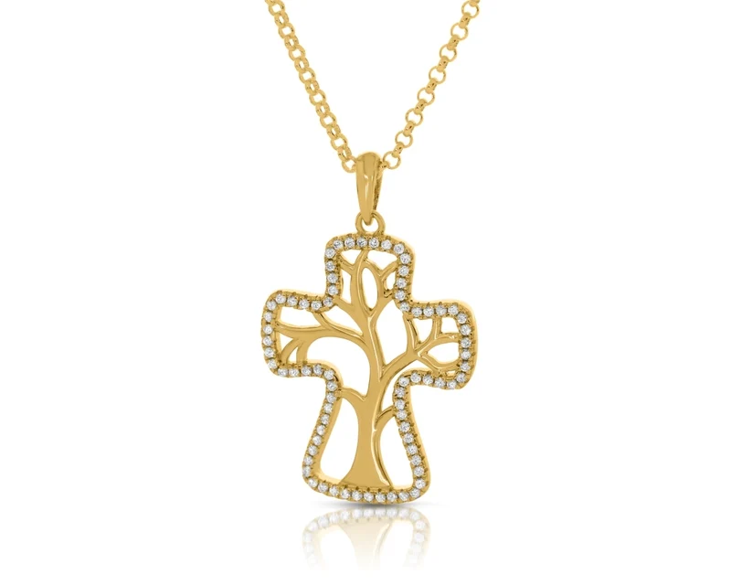 Halskette Kreuz Anhänger Gold Lebensbaum Kette Damen Schmuck online