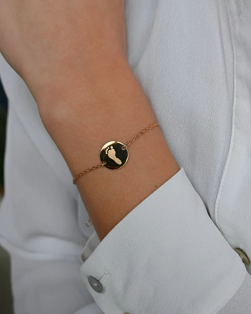 Hand en Voetafdruk Coin Armband - Verguld - Gepersonaliseerd Sieraad