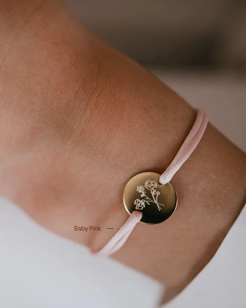 Round Geboortebloem Boeket Armband - Verguld - Gepersonaliseerde Armband