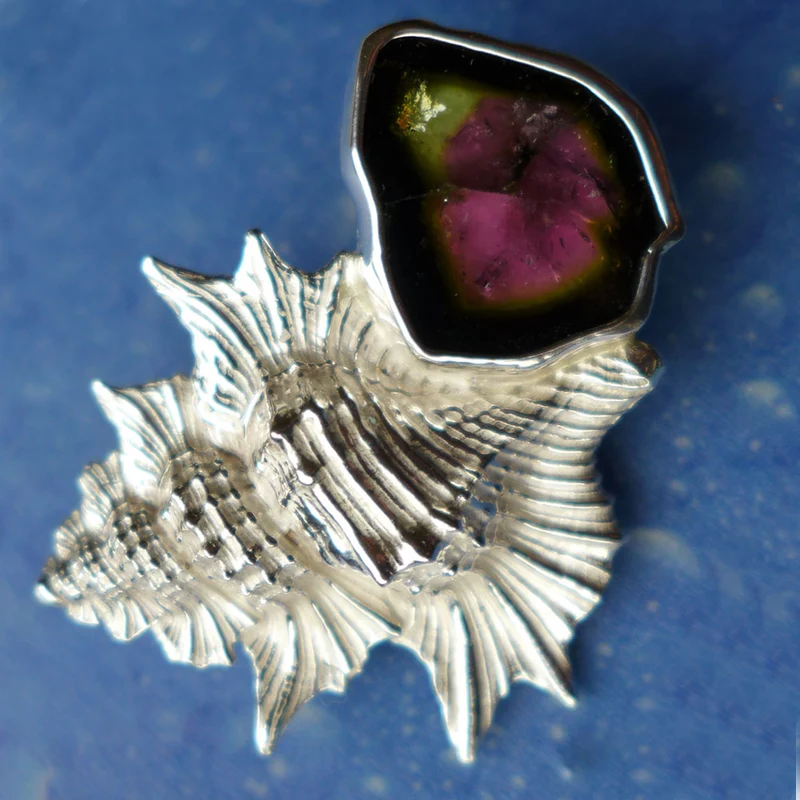 Wassermelonenturmalin Kette maritimes Design