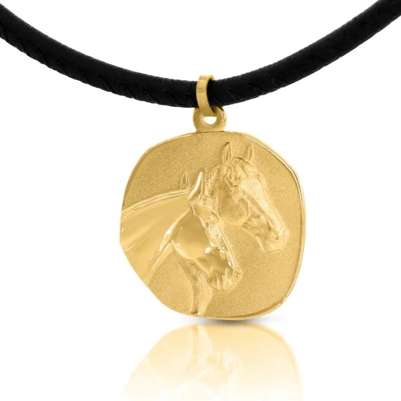Pferde Anhänger vergoldet 2,3 cm Nappaleder Kette Geschenk