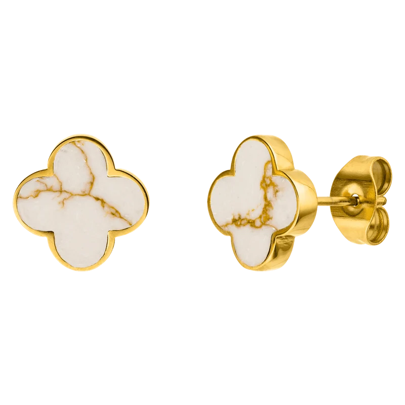 White-Gold Clover Ohrstecker | 18K vergoldet