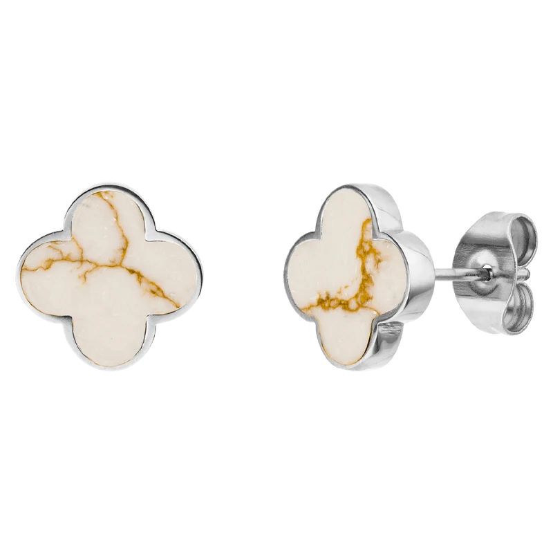 White-Gold Clover Ohrstecker | 18K vergoldet