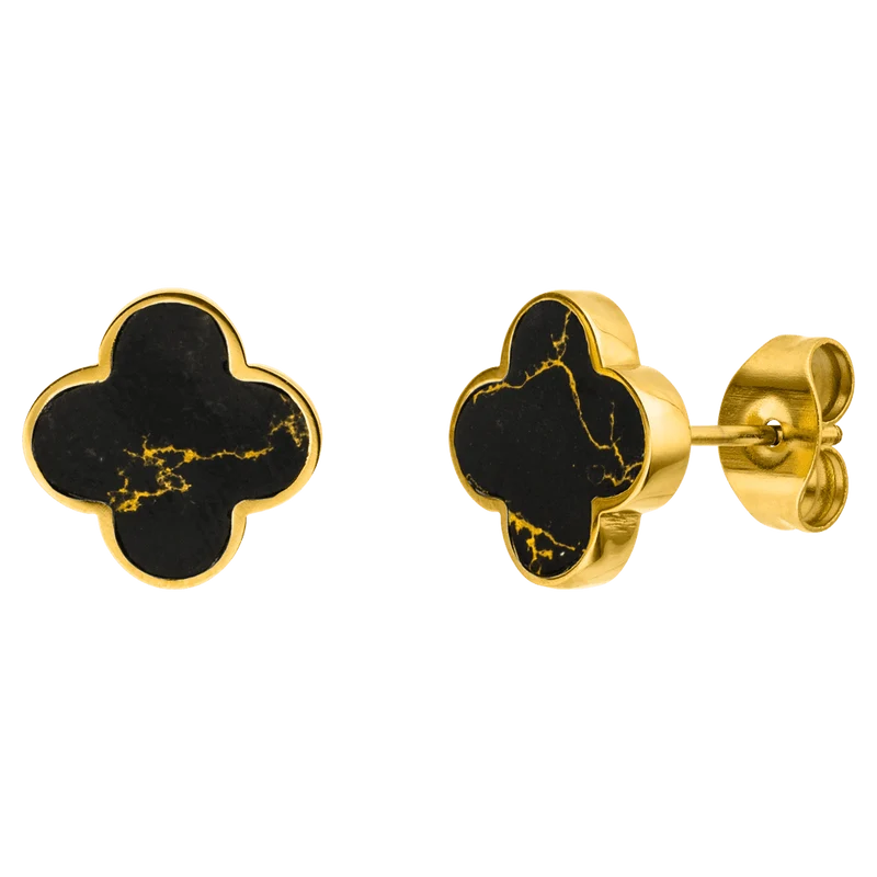 Black-Gold Clover Ohrstecker | 18K vergoldet