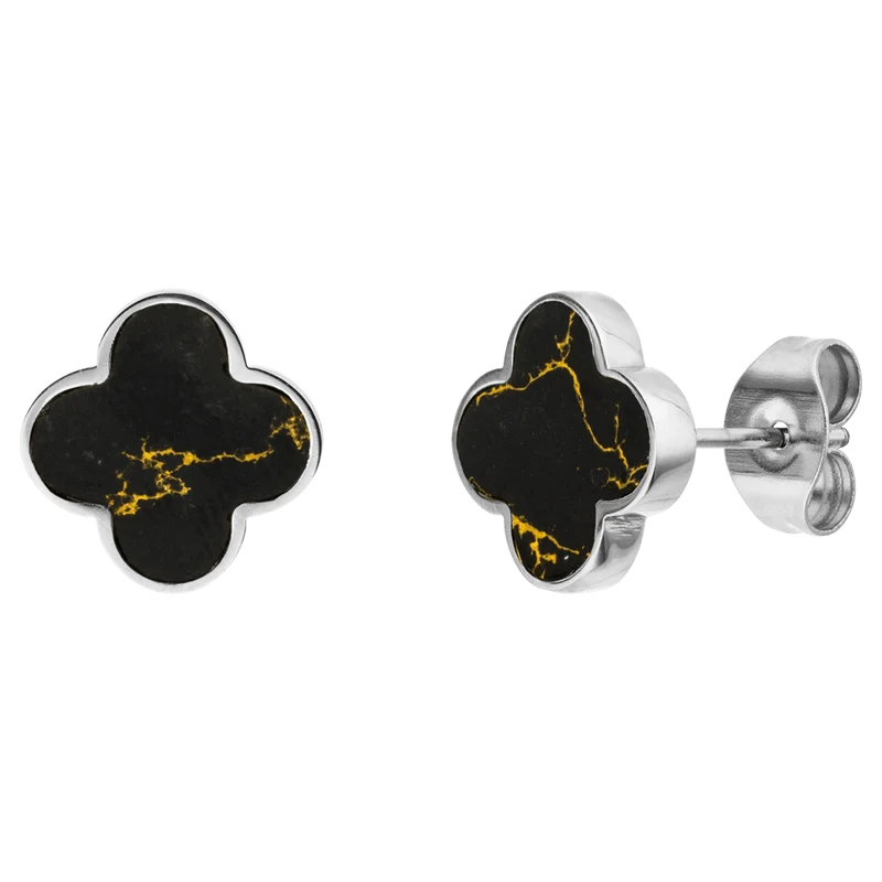 Black-Gold Clover Ohrstecker | 18K vergoldet