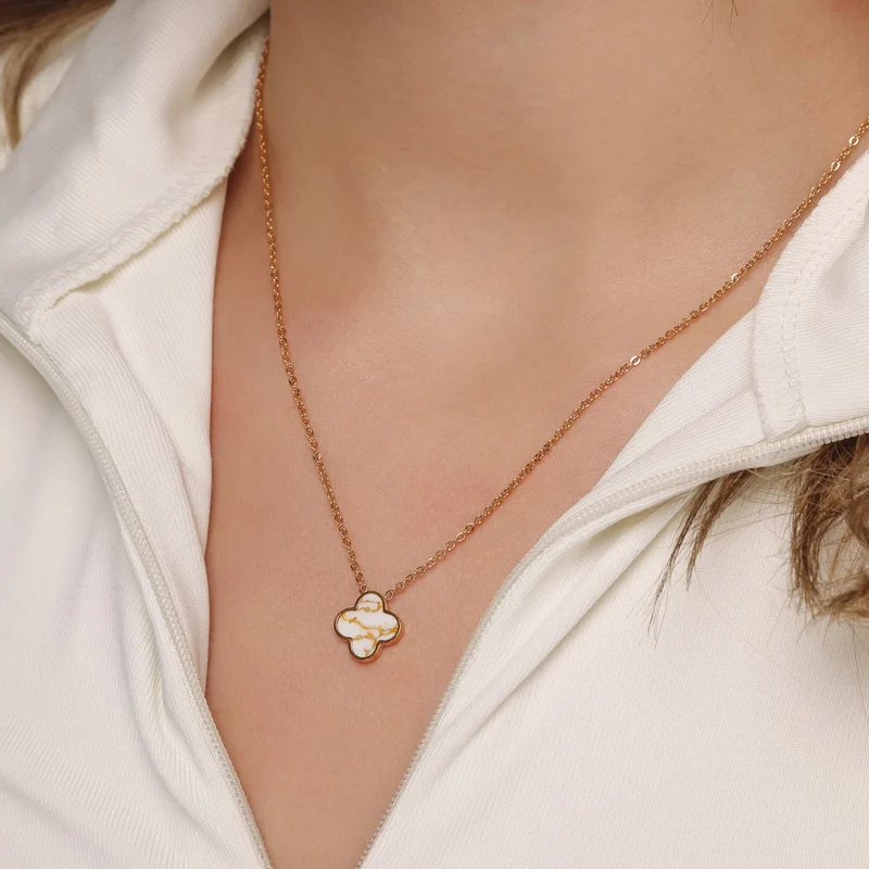 White-Gold Clover Kette | 18K vergoldet