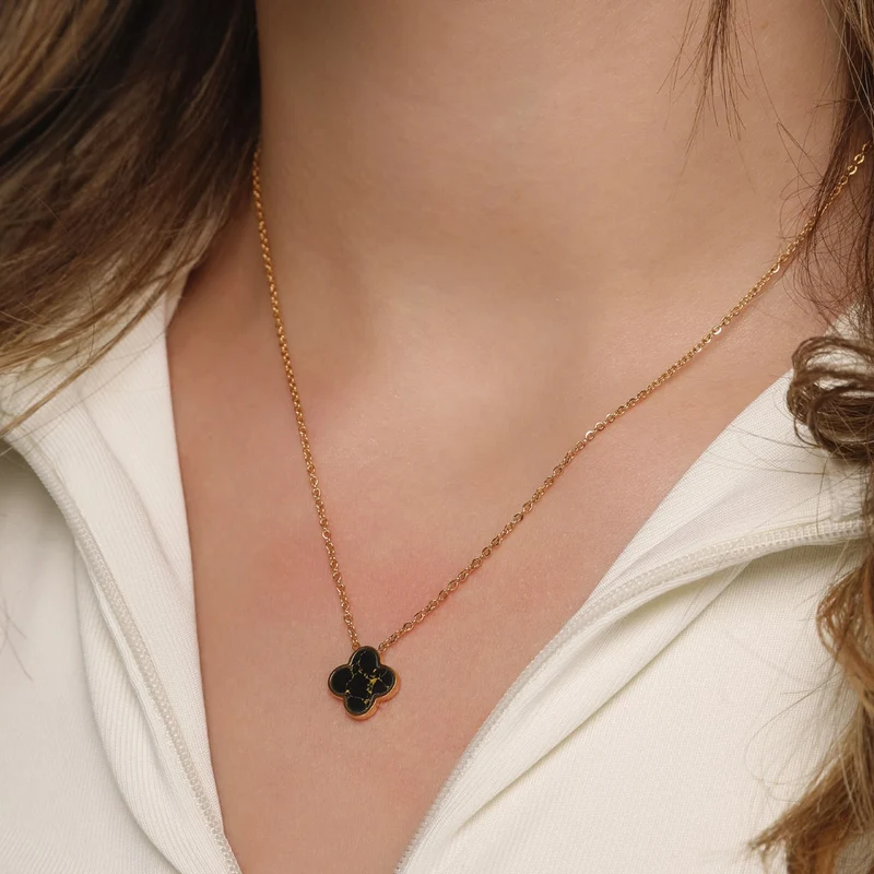 Black-Gold Clover Kette | 18K vergoldet