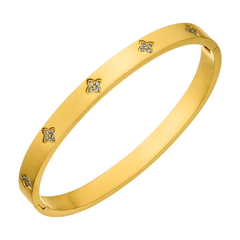 Clover Stone Armreif | 18K vergoldet