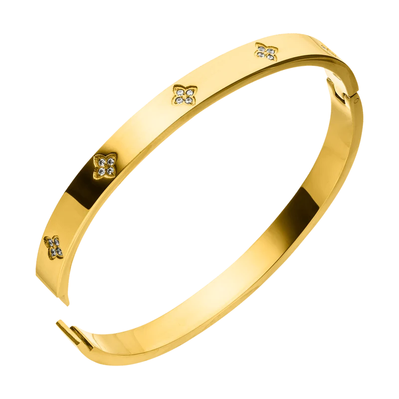 Clover Stone Armreif | 18K vergoldet