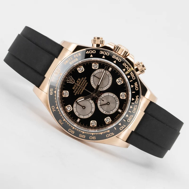 Rolex Daytona Cosmograph 40mm Oysterflex Rose Gold 126515LN Black Diamond Dial B&P Dif FR19528
