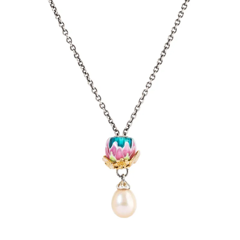 Seerosen Fantasy Halskette mit rosa Perle