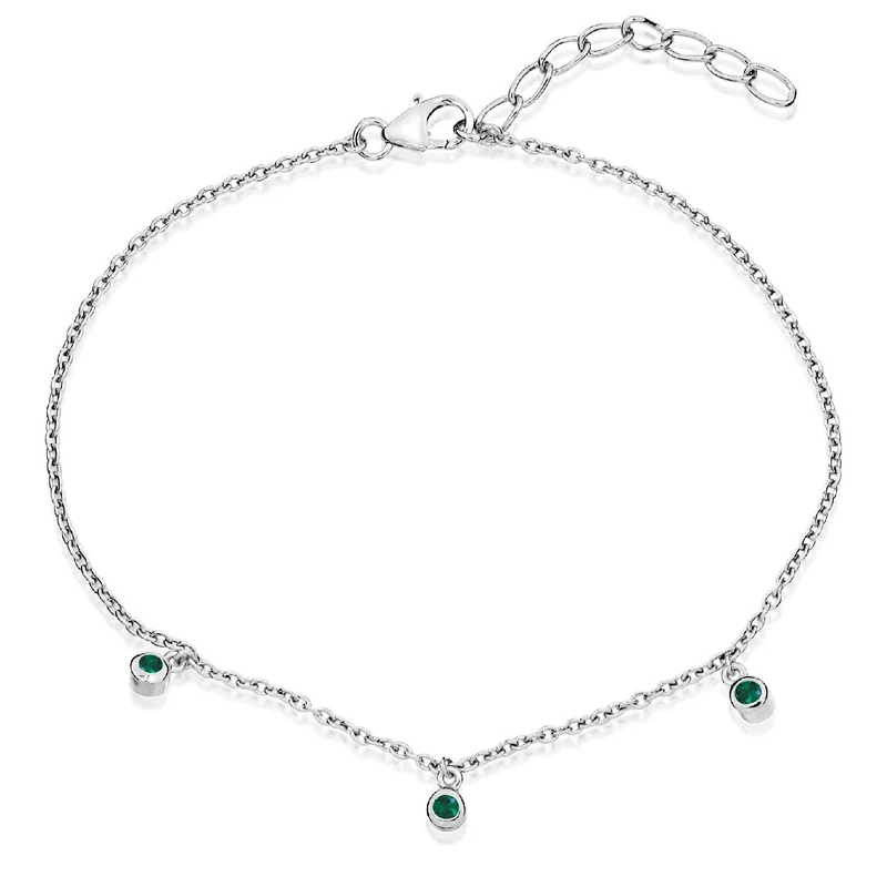 Silver and Emerald Green CZ Triple Stone May Birthstone Bracelet