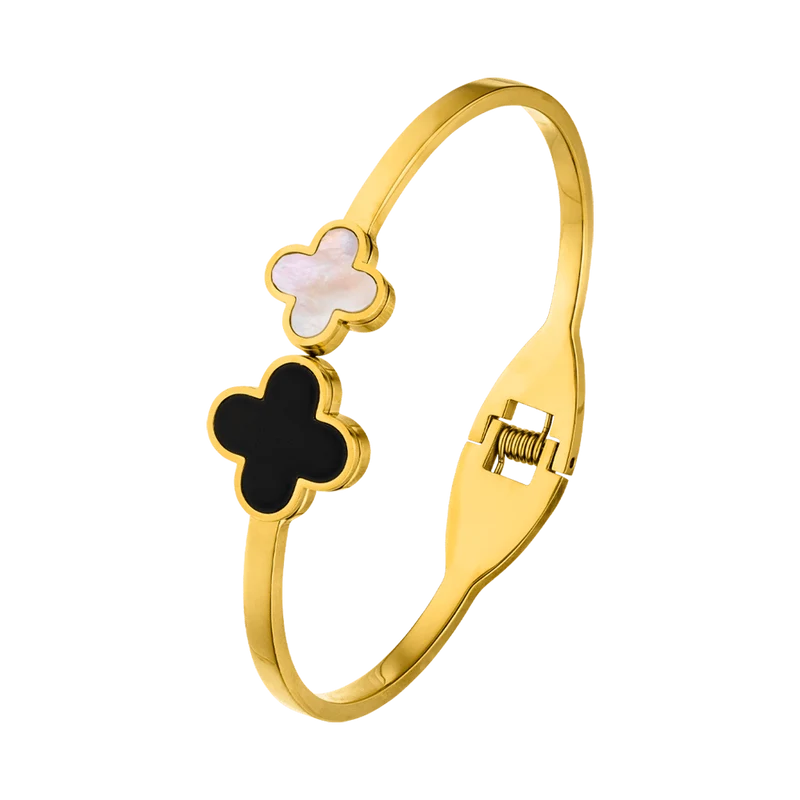 Black-White Clover Armreif | 18K vergoldet