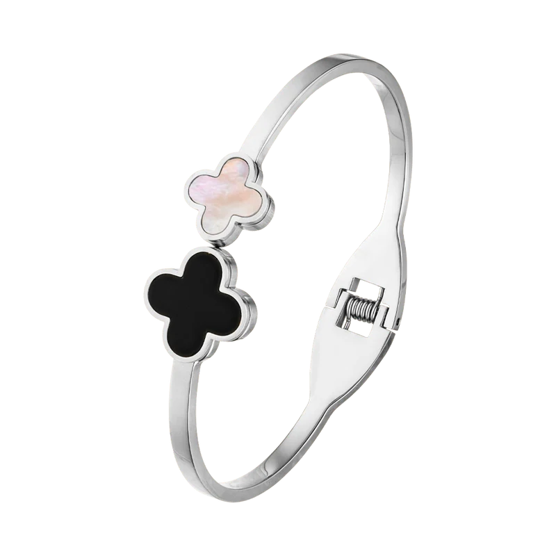 Black-White Clover Armreif | 18K vergoldet