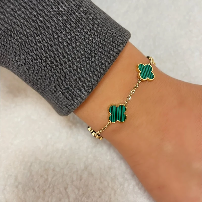 Green Clover Armband | 18K vergoldet