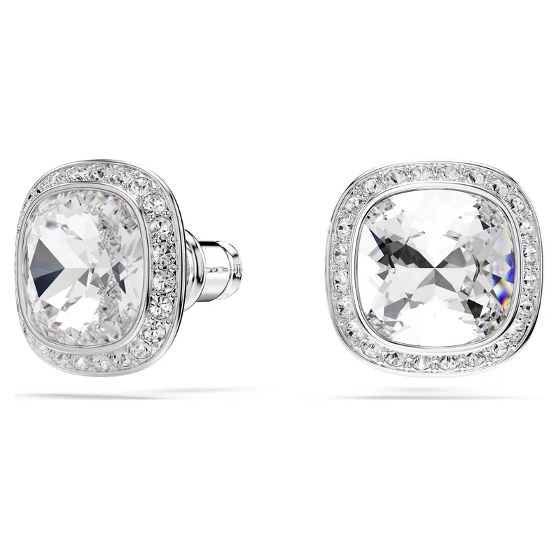 Una Angelic Necklace & Earrings Set with Cushion-Cut White Crystal in Rhodium Silver