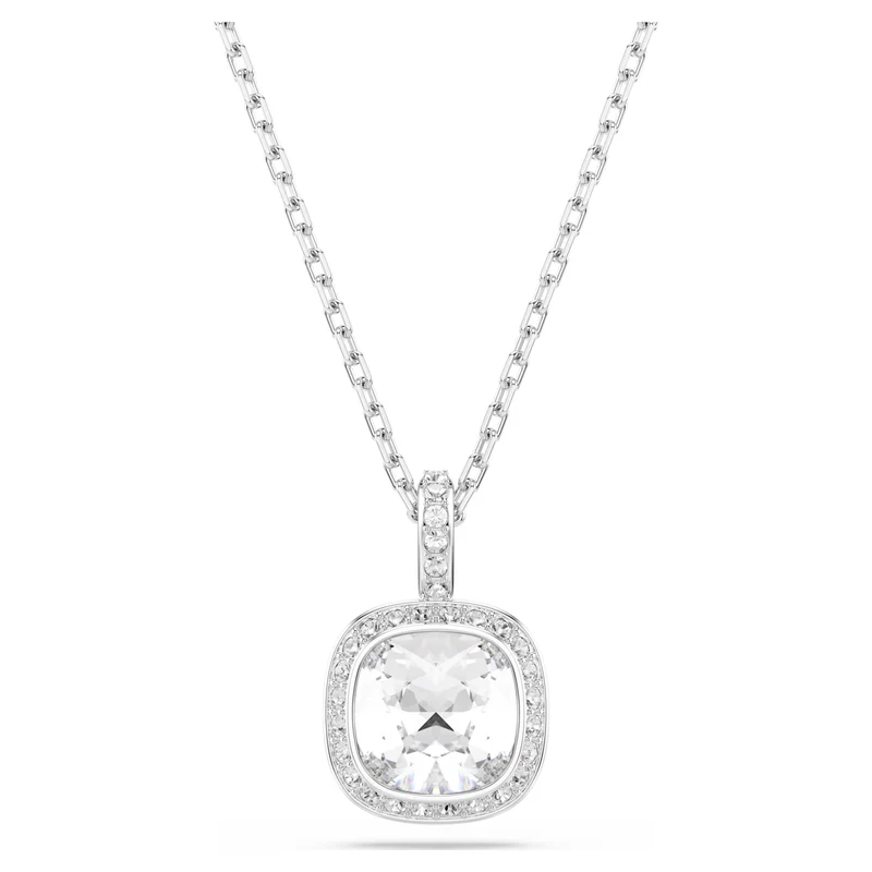 Una Angelic Necklace & Earrings Set with Cushion-Cut White Crystal in Rhodium Silver