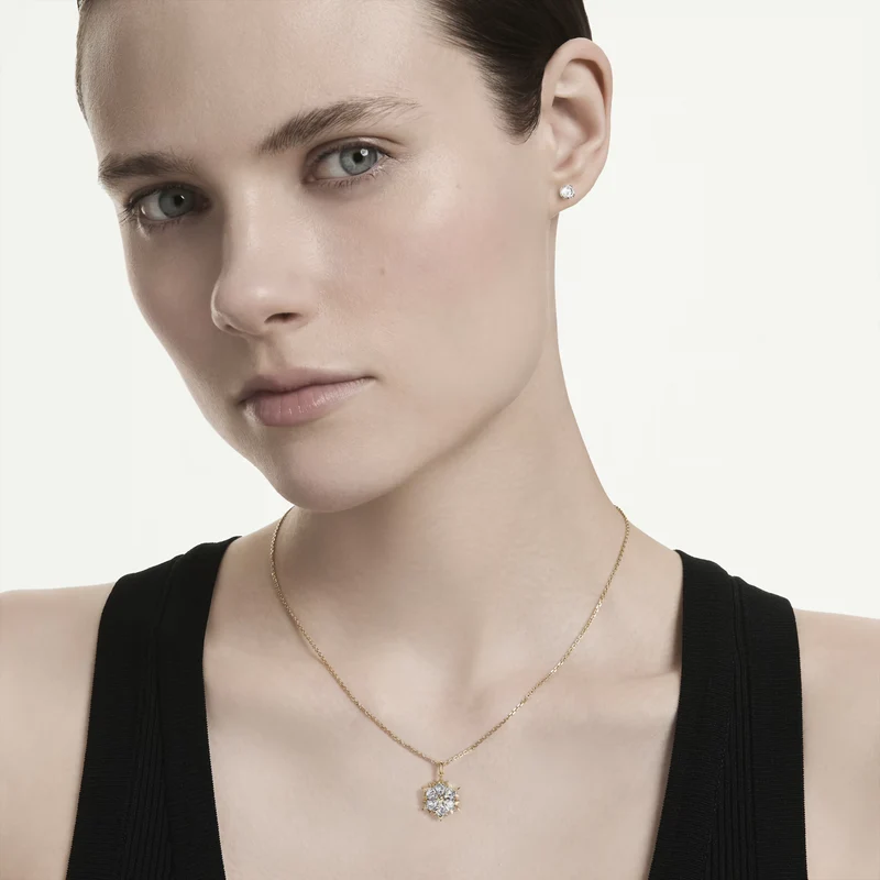 Magic Snowflake Necklace & Earrings Set with Mixed-Cut White Crystal in Gold