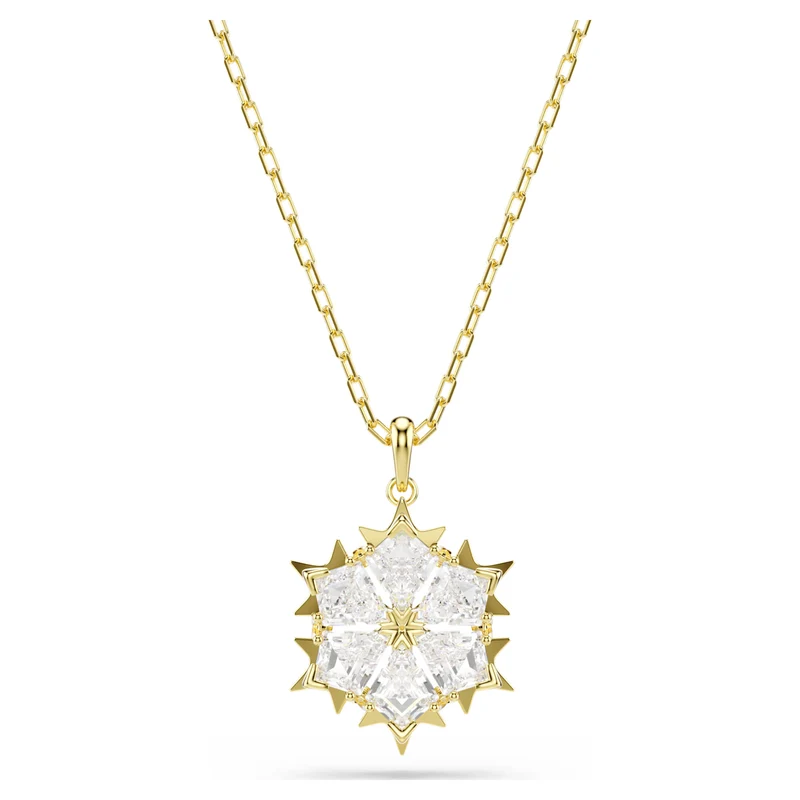 Magic Snowflake Necklace & Earrings Set with Mixed-Cut White Crystal in Gold