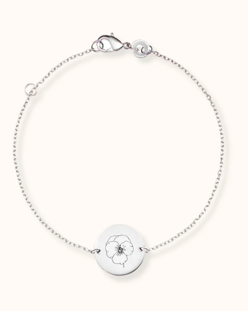 Geboortebloem Coin armband - Zilver - Gepersonaliseerde Armband