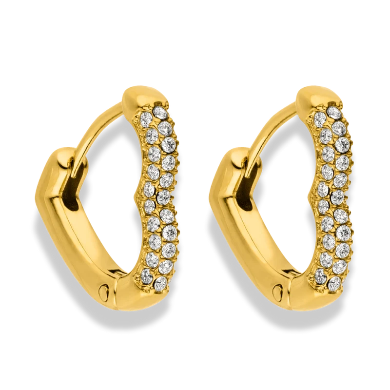 Pave Heart Huggie Ohrringe 14K Vergoldet
