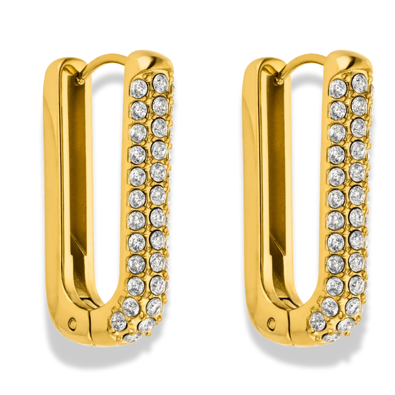 Pave Square Edelstahl Huggie Ohrringe 2.0