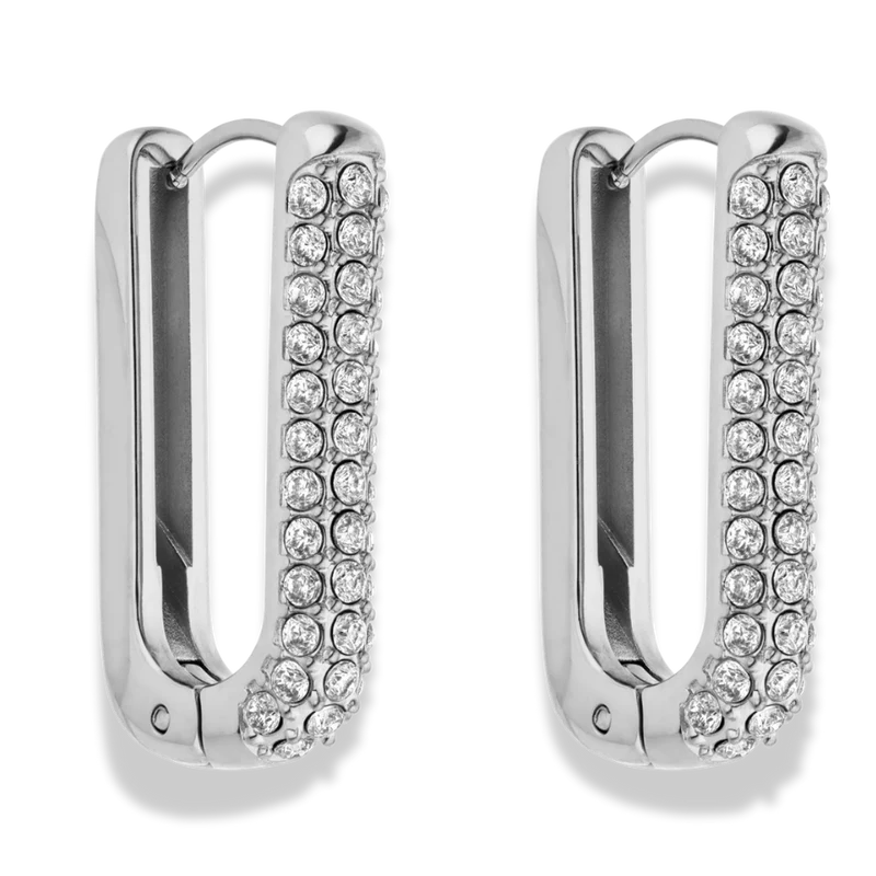 Pave Square Edelstahl Huggie Ohrringe 2.0