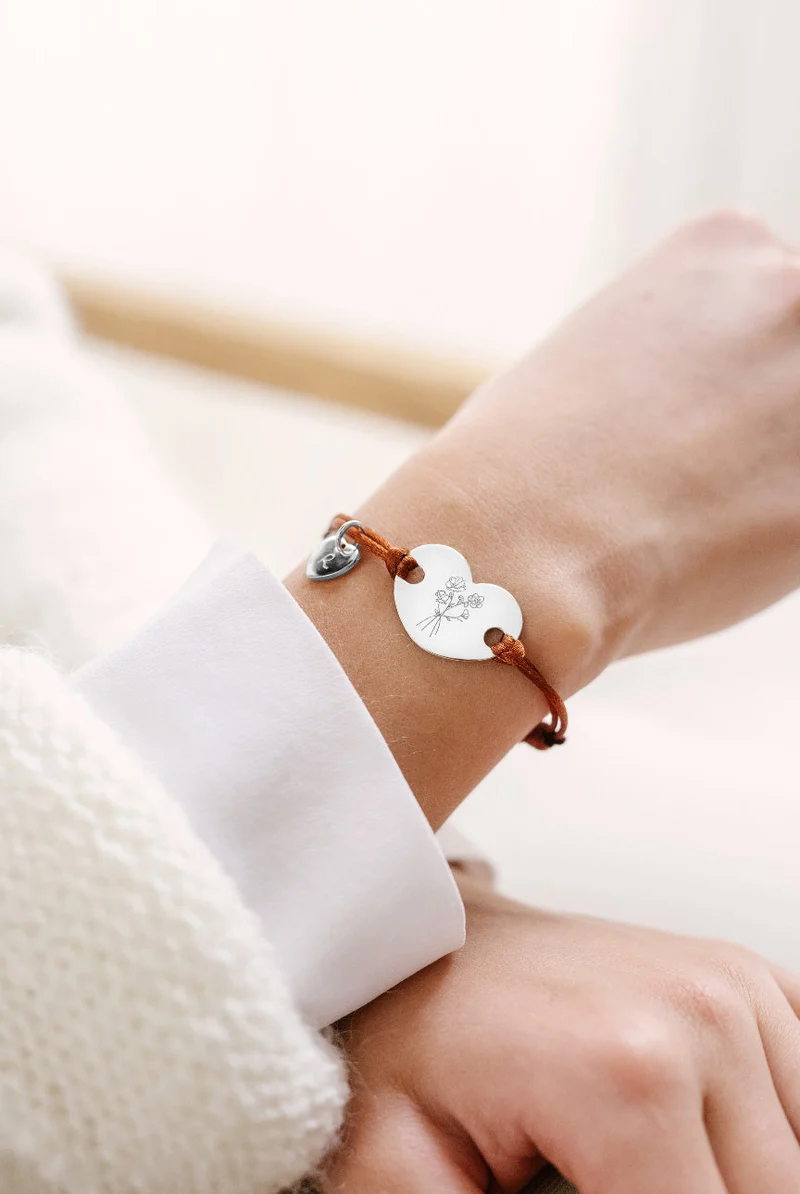 Geboortebloem Heart Armband - Zilver - Gepersonaliseerde Armband
