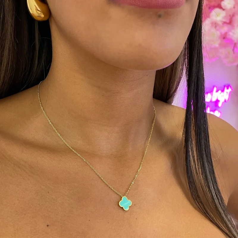 Ice Blue Clover Kette | 18K vergoldet