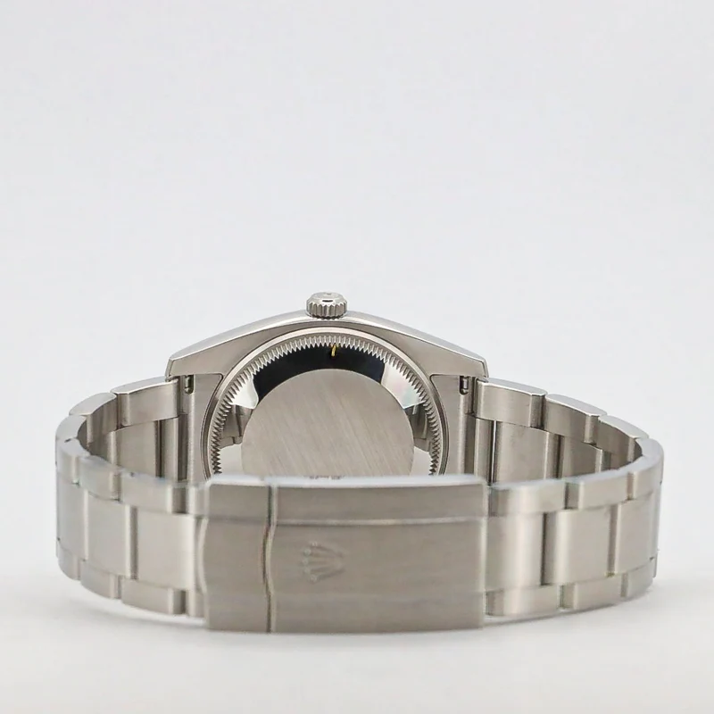 Rolex Oyster Perpetual 34mm 114200 Red Grape Purple Stahl B&P Dif FR19254