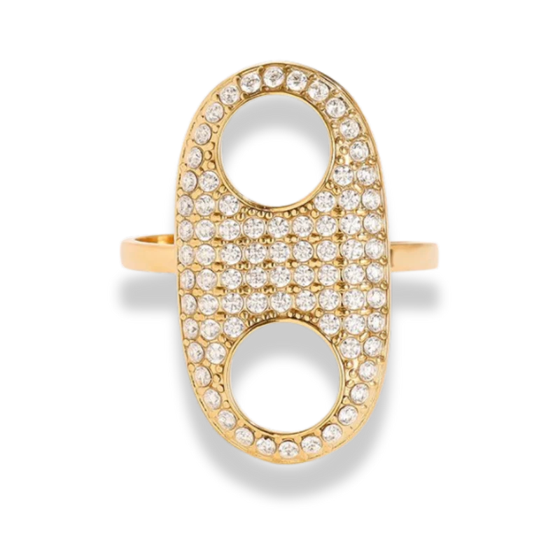 Oval Pave Button Ring 14K Vergoldet