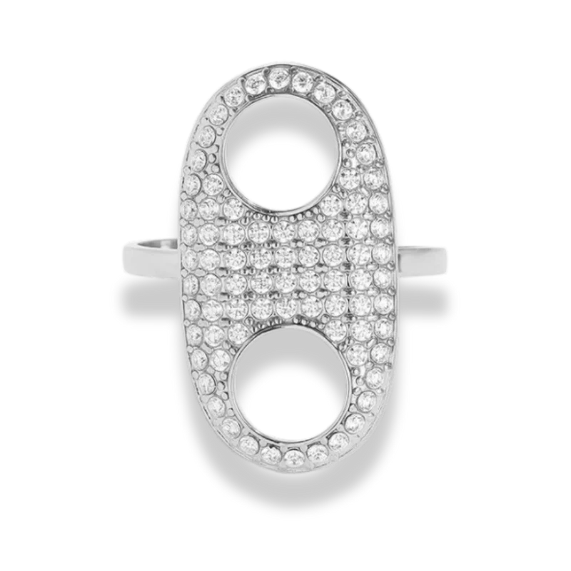 Oval Pave Button Ring 14K Vergoldet