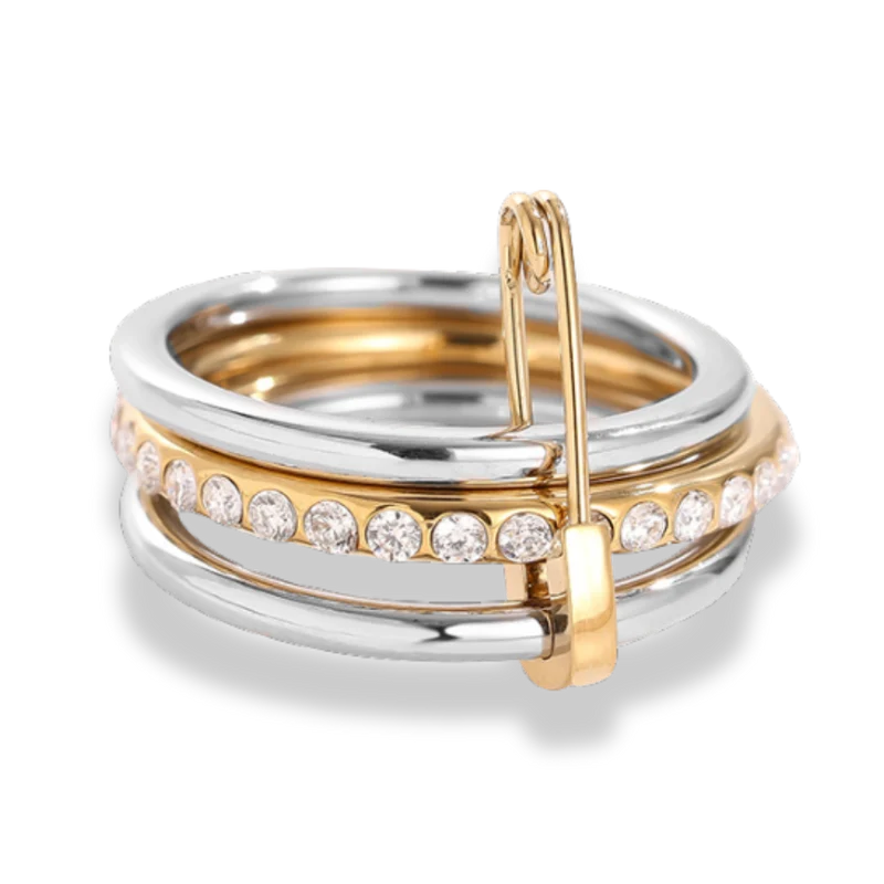 Triple Safety Pin Flow Ring 14K Vergoldet