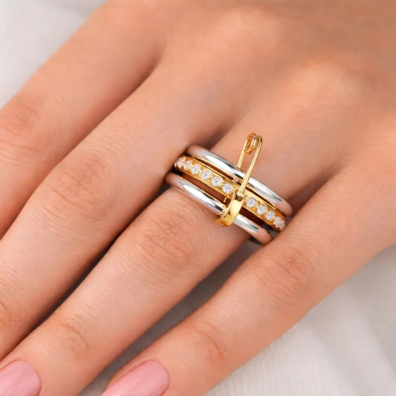Triple Safety Pin Flow Ring 14K Vergoldet