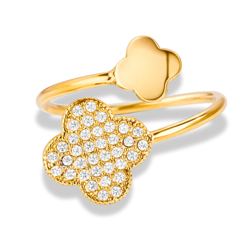 Pave Lucky Leaf Around Ring 14K Vergoldet
