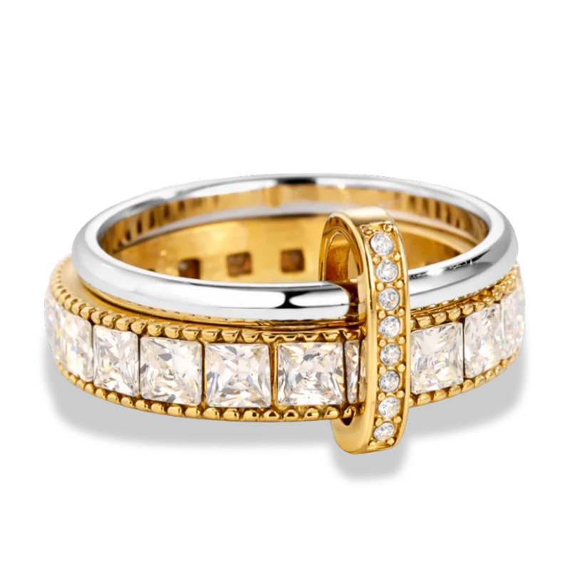 Square Pave Infinity Flow Ring 14K Vergoldet